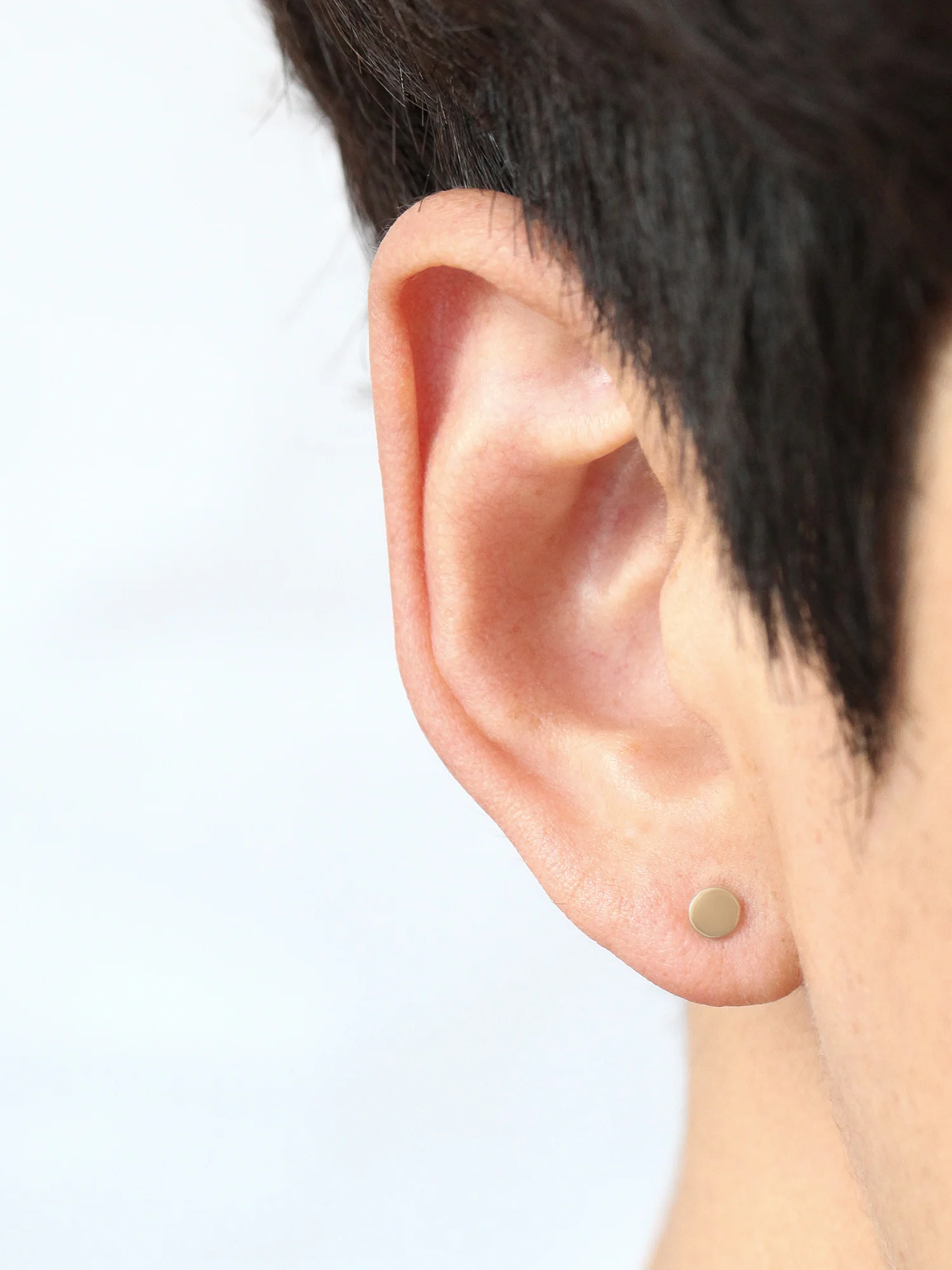 14K Gold Flat Round Stud Earring - Image 7