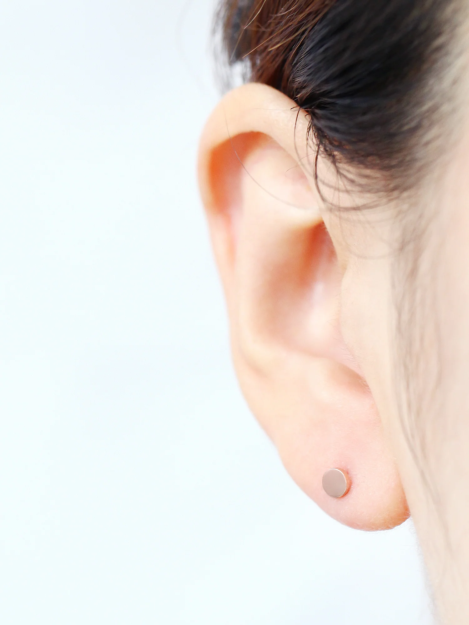 14K Gold Flat Round Stud Earring - Image 8