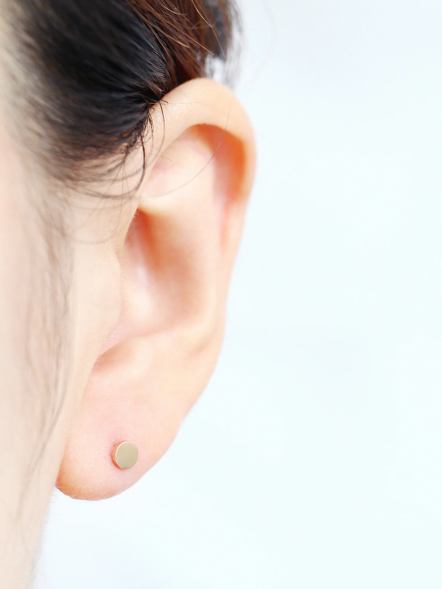 14K Gold Flat Round Stud Earring - Image 9