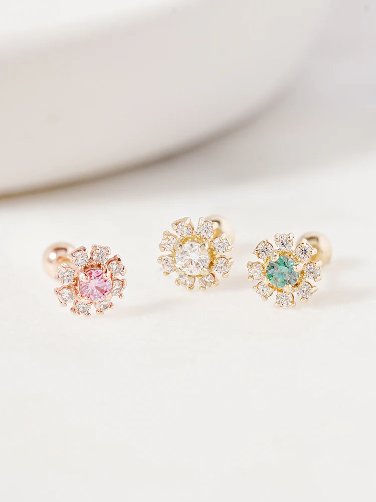 14K Solid Gold Moissanite Dia Daisy Cartilage Earring 20G18G16G - Image 3