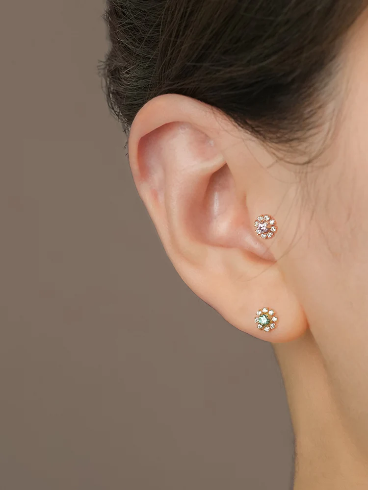 14K Solid Gold Moissanite Dia Daisy Cartilage Earring 20G18G16G - Image 4