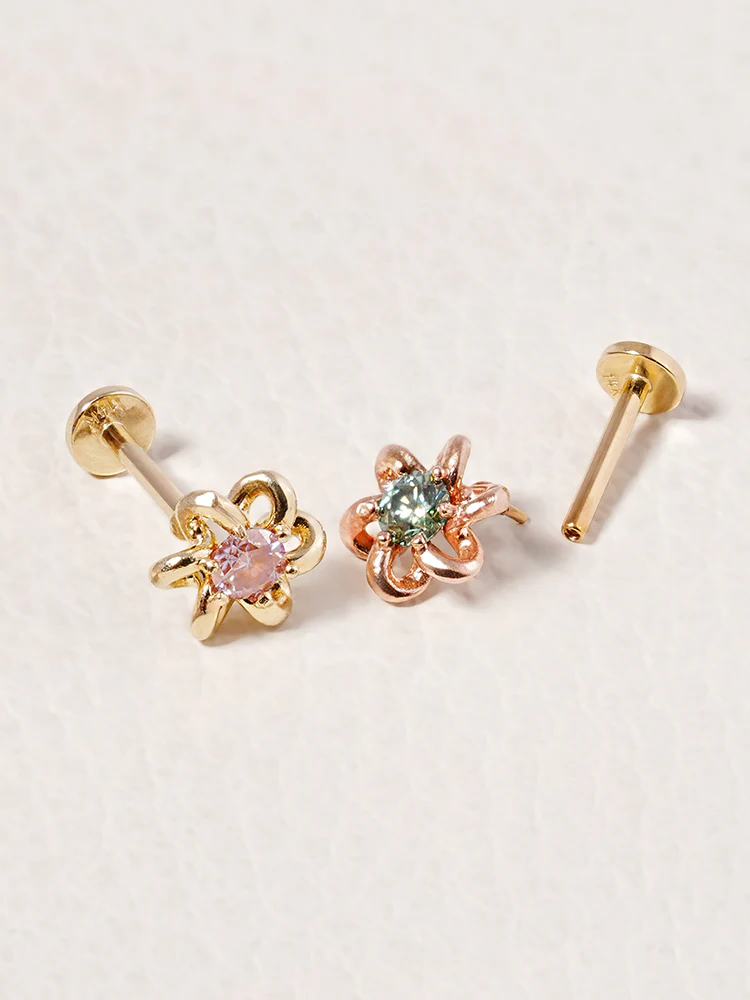 14K Solid Gold Moissanite Dia Daisy Loop Internally Threaded Labret Piercing 20G - Image 13