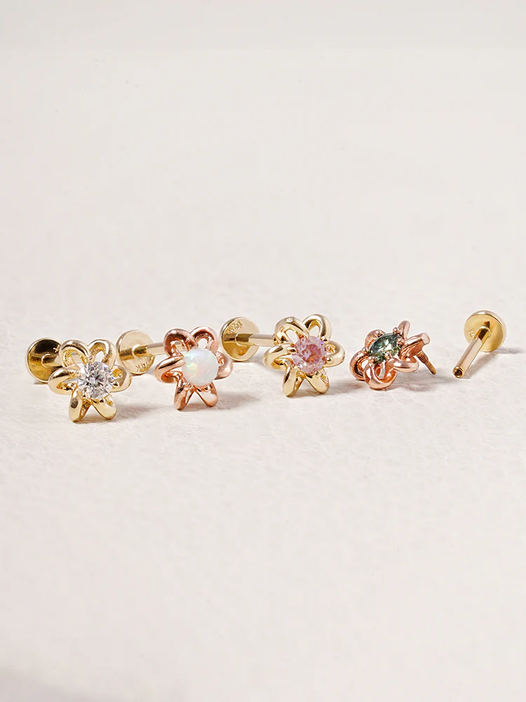 14K Solid Gold Moissanite Dia Daisy Loop Internally Threaded Labret Piercing 20G - Image 14