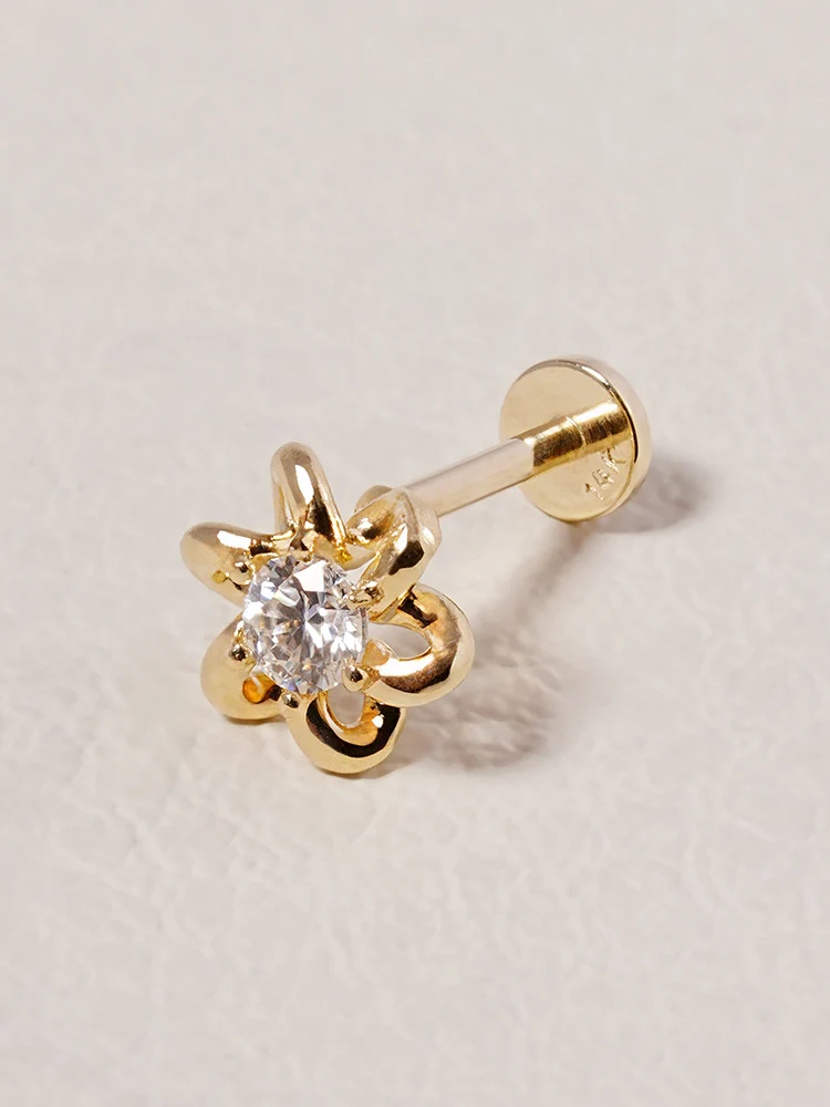 14K Solid Gold Moissanite Dia Daisy Loop Internally Threaded Labret Piercing 20G - Image 17