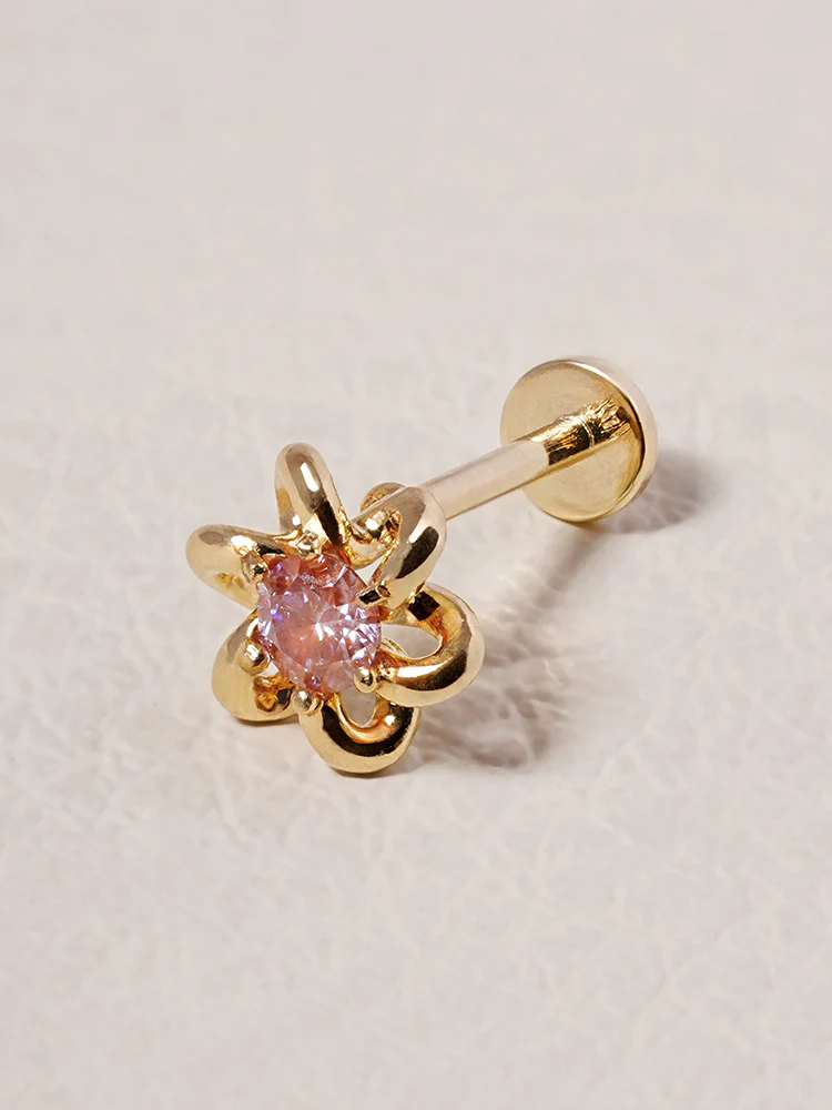 14K Solid Gold Moissanite Dia Daisy Loop Internally Threaded Labret Piercing 20G - Image 19