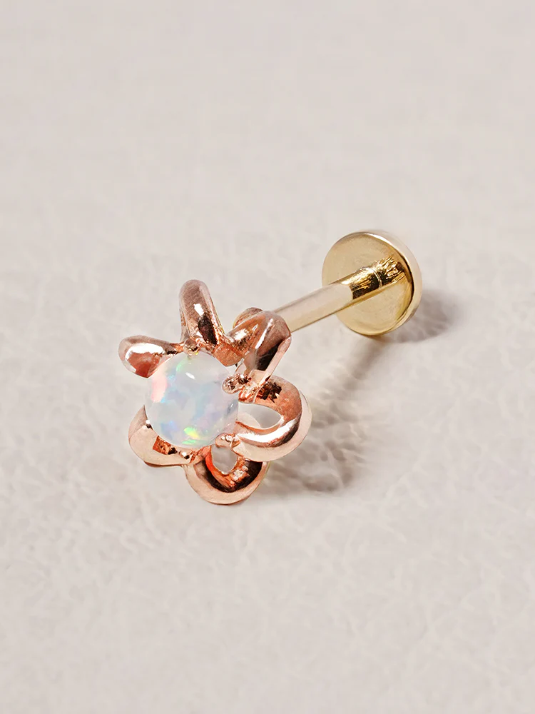 14K Solid Gold Moissanite Dia Daisy Loop Internally Threaded Labret Piercing 20G - Image 21