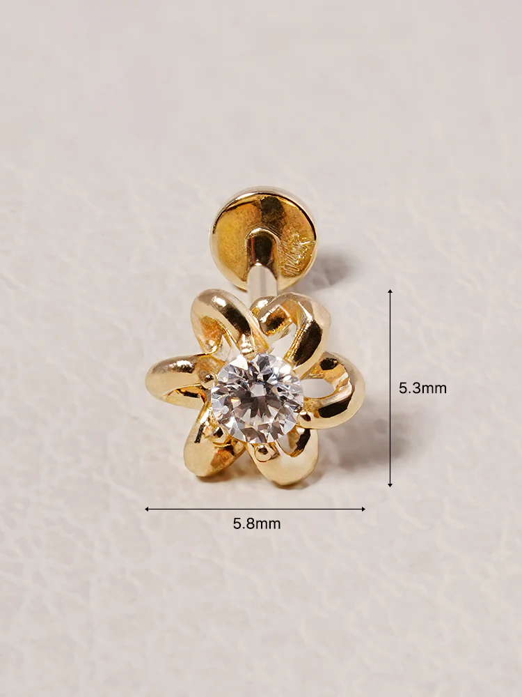 14K Solid Gold Moissanite Dia Daisy Loop Internally Threaded Labret Piercing 20G - Image 24