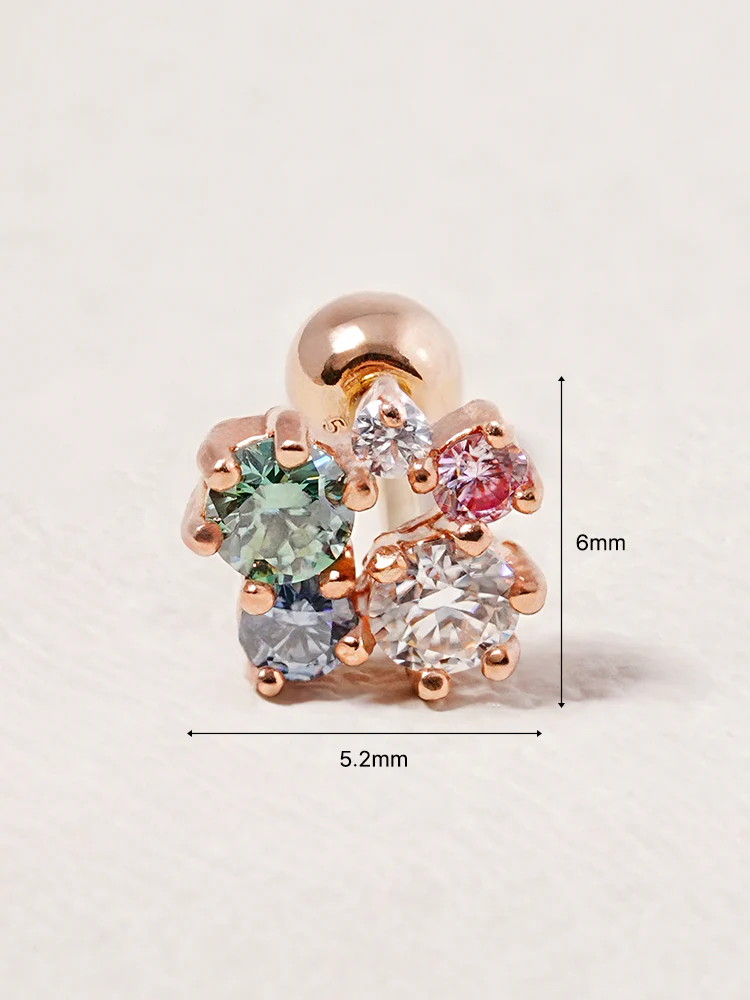 14K Solid Gold Moissanite Dia Five Sparkle Cartilage Earring 20G - Image 25
