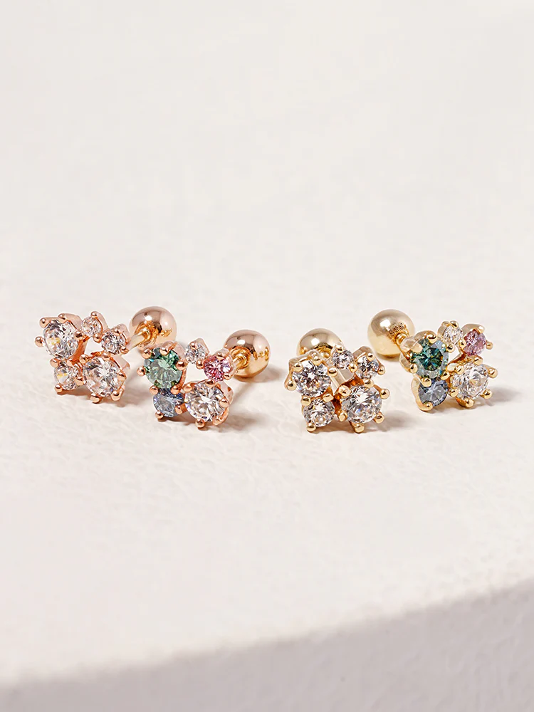 14K Solid Gold Moissanite Dia Five Sparkle Cartilage Earring 20G - Image 7
