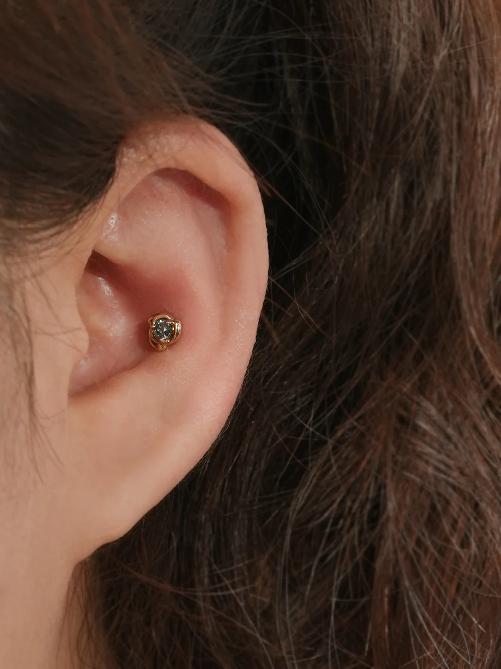 14K Solid Gold Moissanite Dia Rose Cartilage Earring 20G18G16G - Image 11