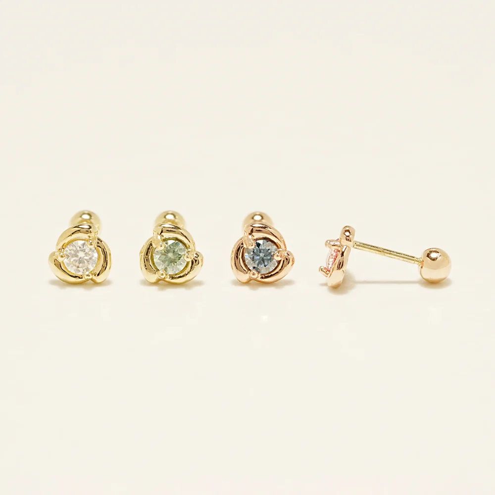 14K Solid Gold Moissanite Dia Rose Cartilage Earring 20G18G16G - Image 18
