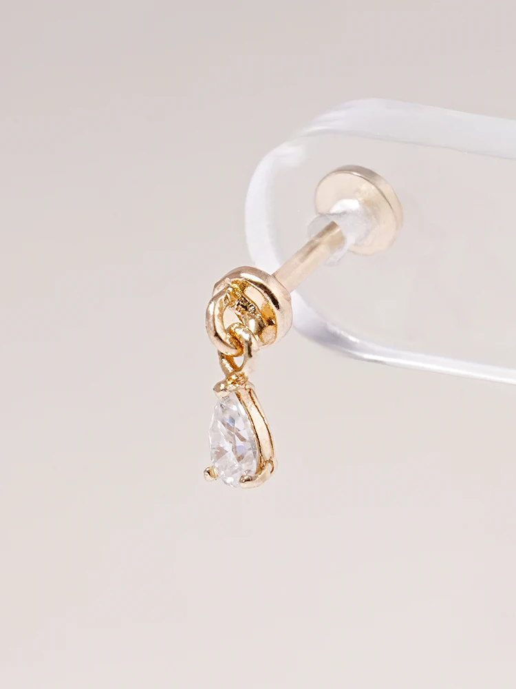 14K Solid Gold Moissanite Dia Teardrop Drop Internally Threaded Labret Piercing 20G - Image 11