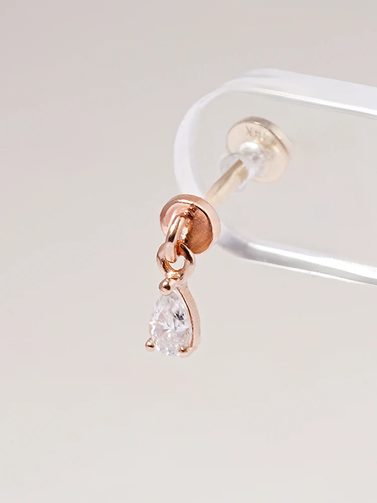 14K Solid Gold Moissanite Dia Teardrop Drop Internally Threaded Labret Piercing 20G - Image 12
