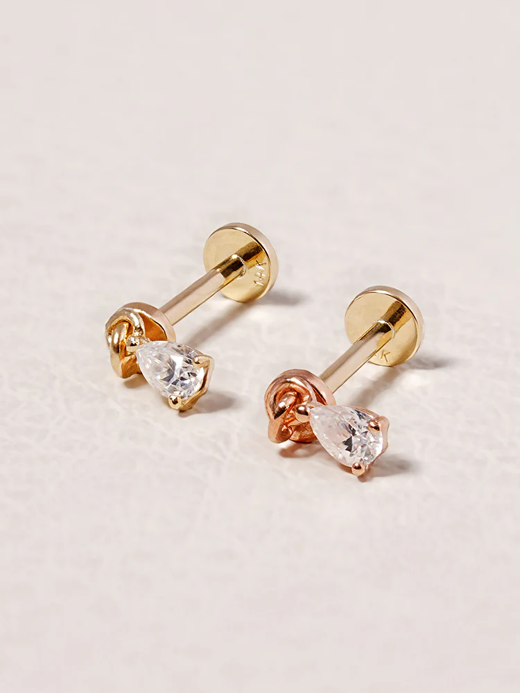 14K Solid Gold Moissanite Dia Teardrop Drop Internally Threaded Labret Piercing 20G - Image 13
