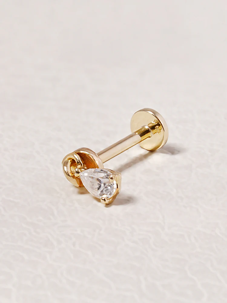 14K Solid Gold Moissanite Dia Teardrop Drop Internally Threaded Labret Piercing 20G - Image 14