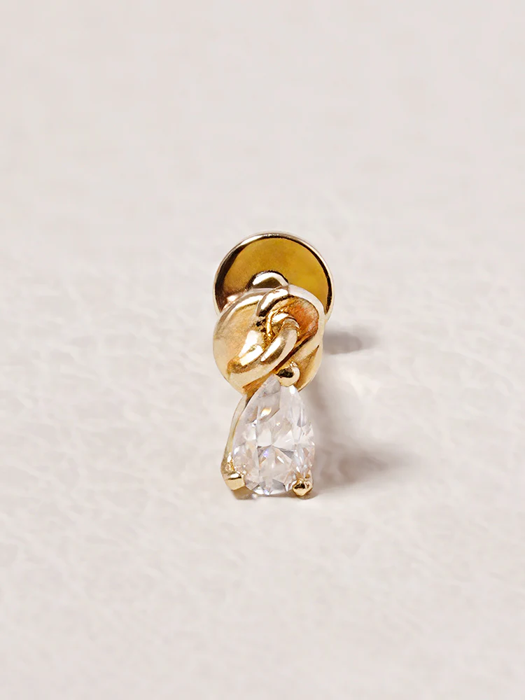 14K Solid Gold Moissanite Dia Teardrop Drop Internally Threaded Labret Piercing 20G - Image 16