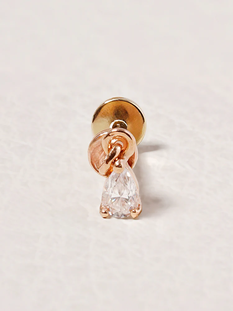 14K Solid Gold Moissanite Dia Teardrop Drop Internally Threaded Labret Piercing 20G - Image 17