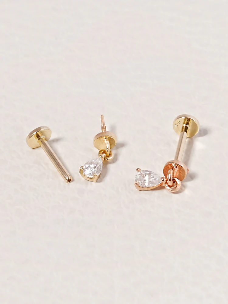 14K Solid Gold Moissanite Dia Teardrop Drop Internally Threaded Labret Piercing 20G - Image 19