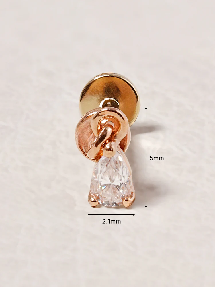 14K Solid Gold Moissanite Dia Teardrop Drop Internally Threaded Labret Piercing 20G - Image 20