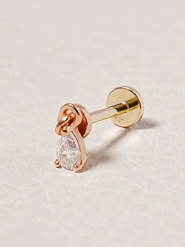 14K Solid Gold Moissanite Dia Teardrop Drop Internally Threaded Labret Piercing 20G - Image 5