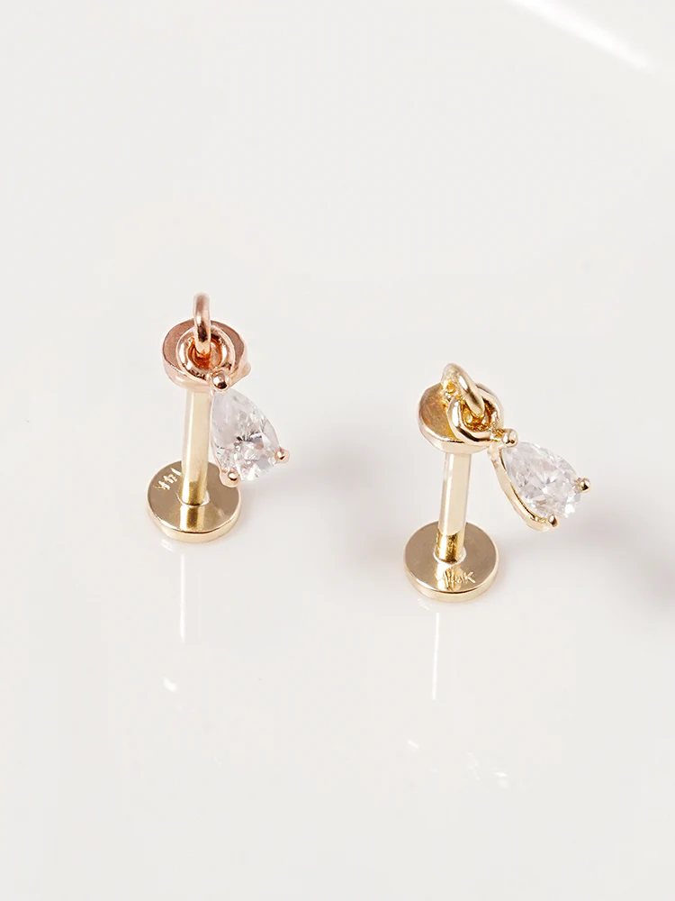 14K Solid Gold Moissanite Dia Teardrop Drop Internally Threaded Labret Piercing 20G - Image 8