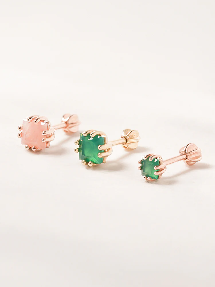 14K Solid Gold Morning Forest Gemstone Cartilage Earring 18G16G - Image 11