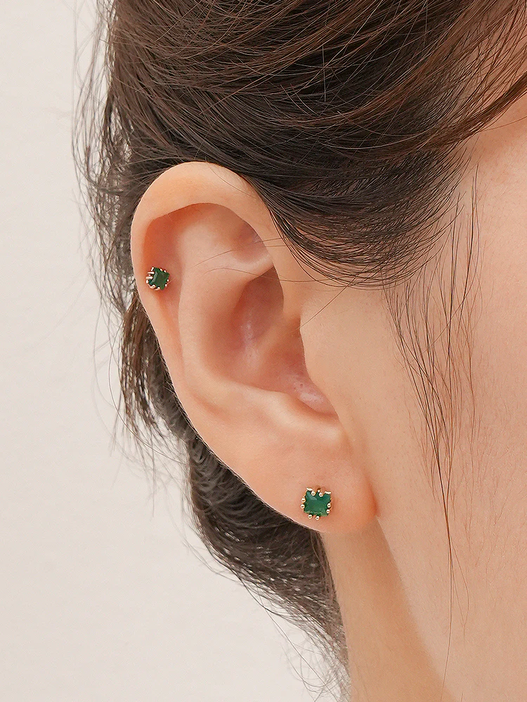 14K Solid Gold Morning Forest Gemstone Cartilage Earring 18G16G - Image 2