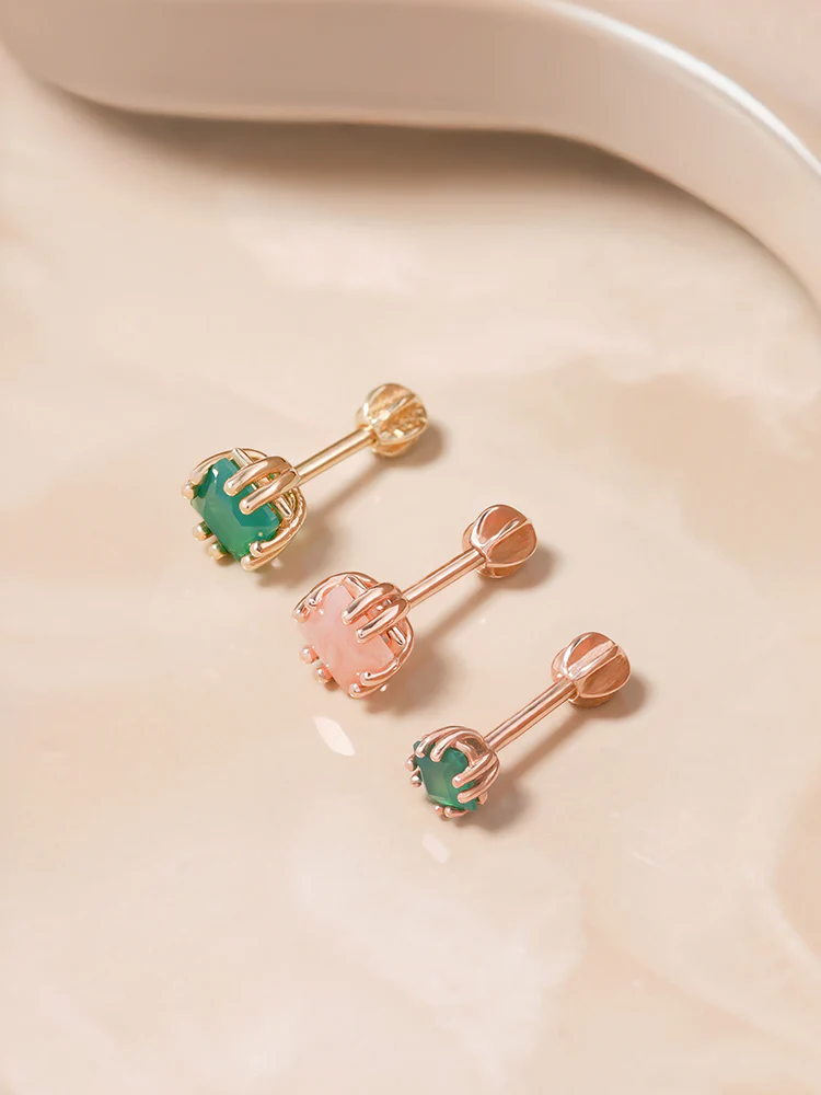 14K Solid Gold Morning Forest Gemstone Cartilage Earring 18G16G - Image 3