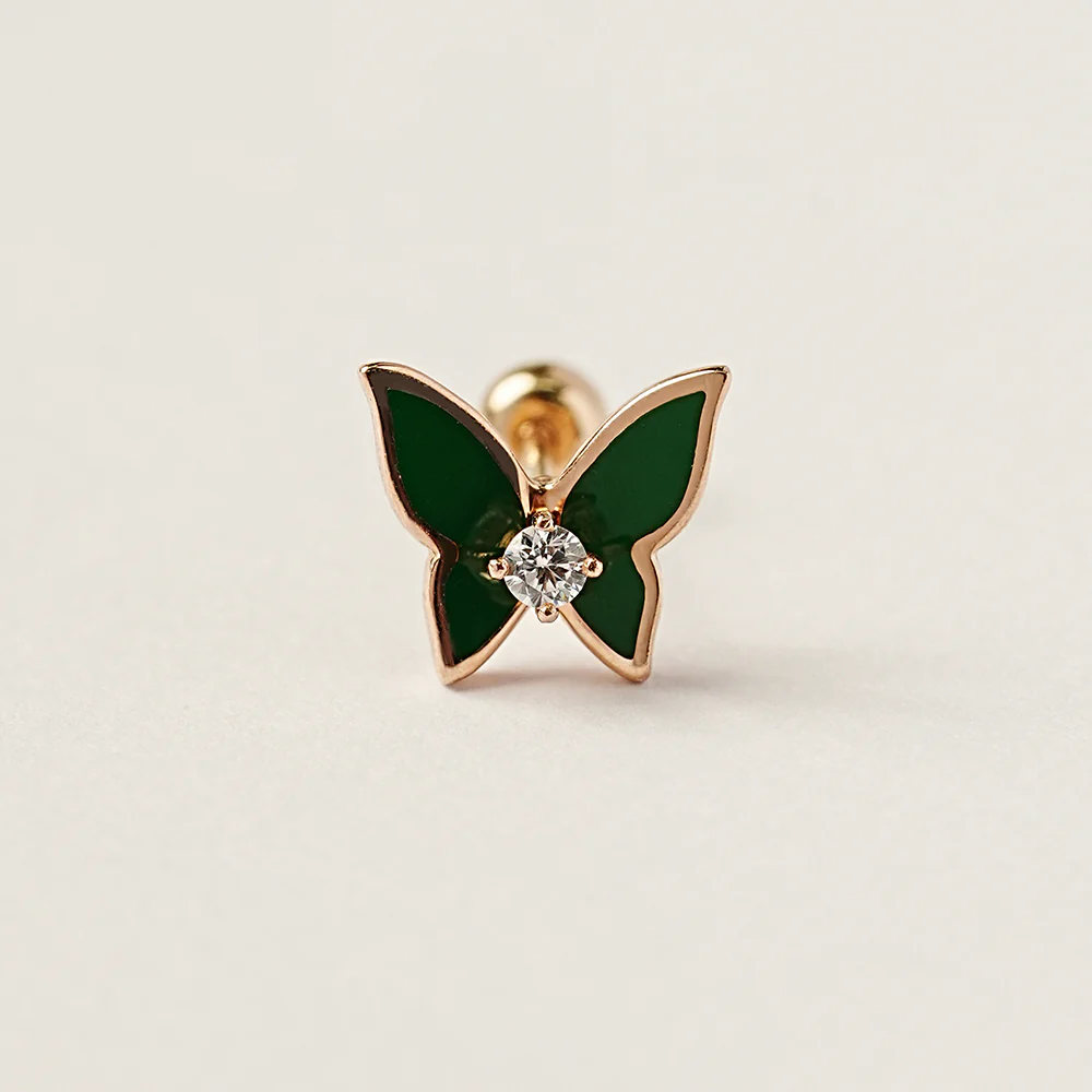 14K Gold Enamel Cubic Butterfly Cartilage Earring 20g - Image 19