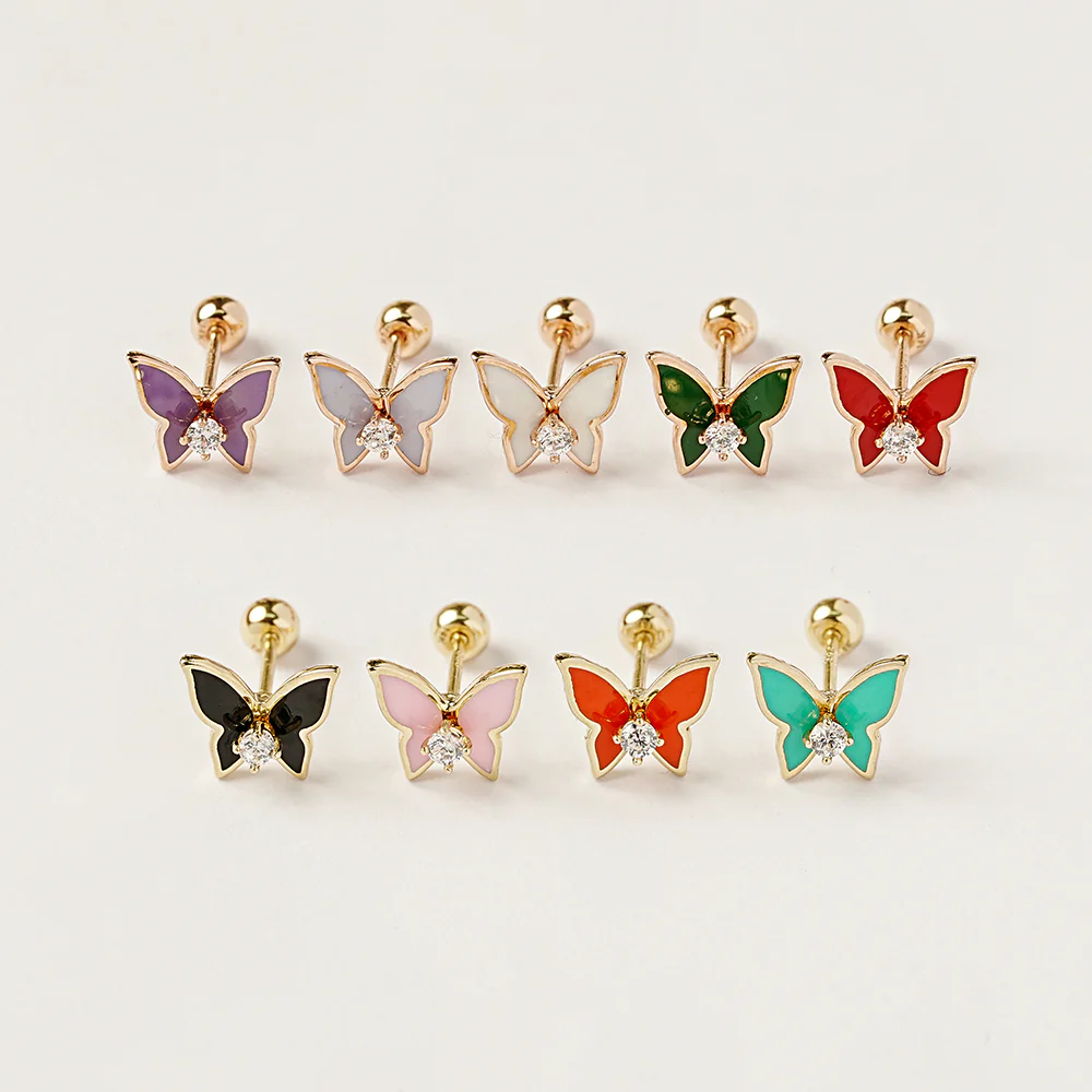 14K Gold Enamel Cubic Butterfly Cartilage Earring 20g - Image 25