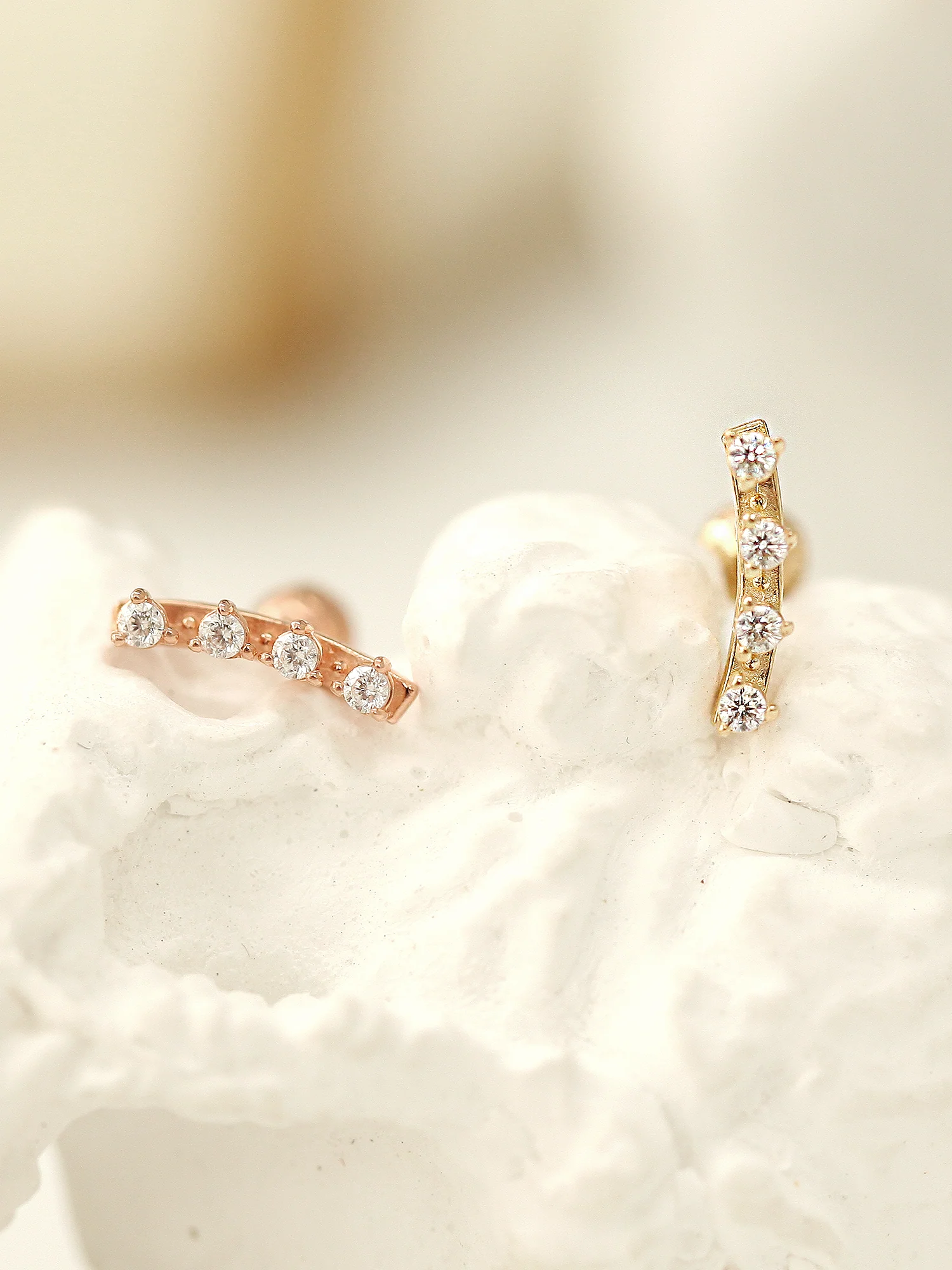 14K Gold Curved CZ Bar Cartilage Earring 18G16G - Image 4