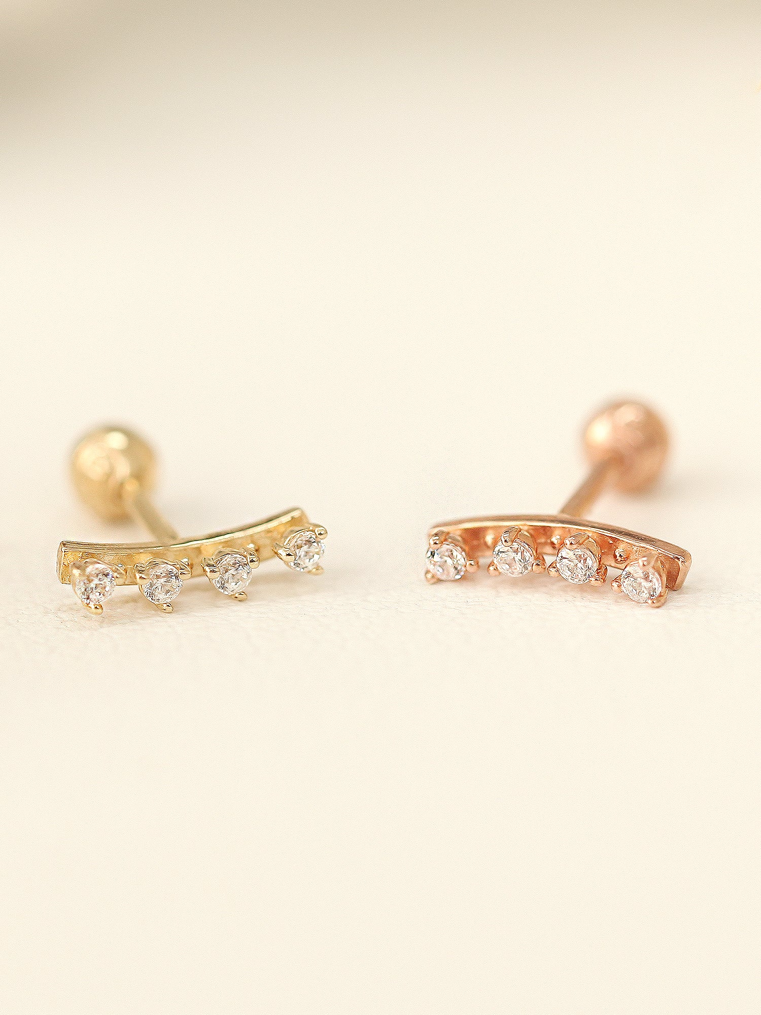 14K Gold Curved CZ Bar Cartilage Earring 18G16G - Image 5