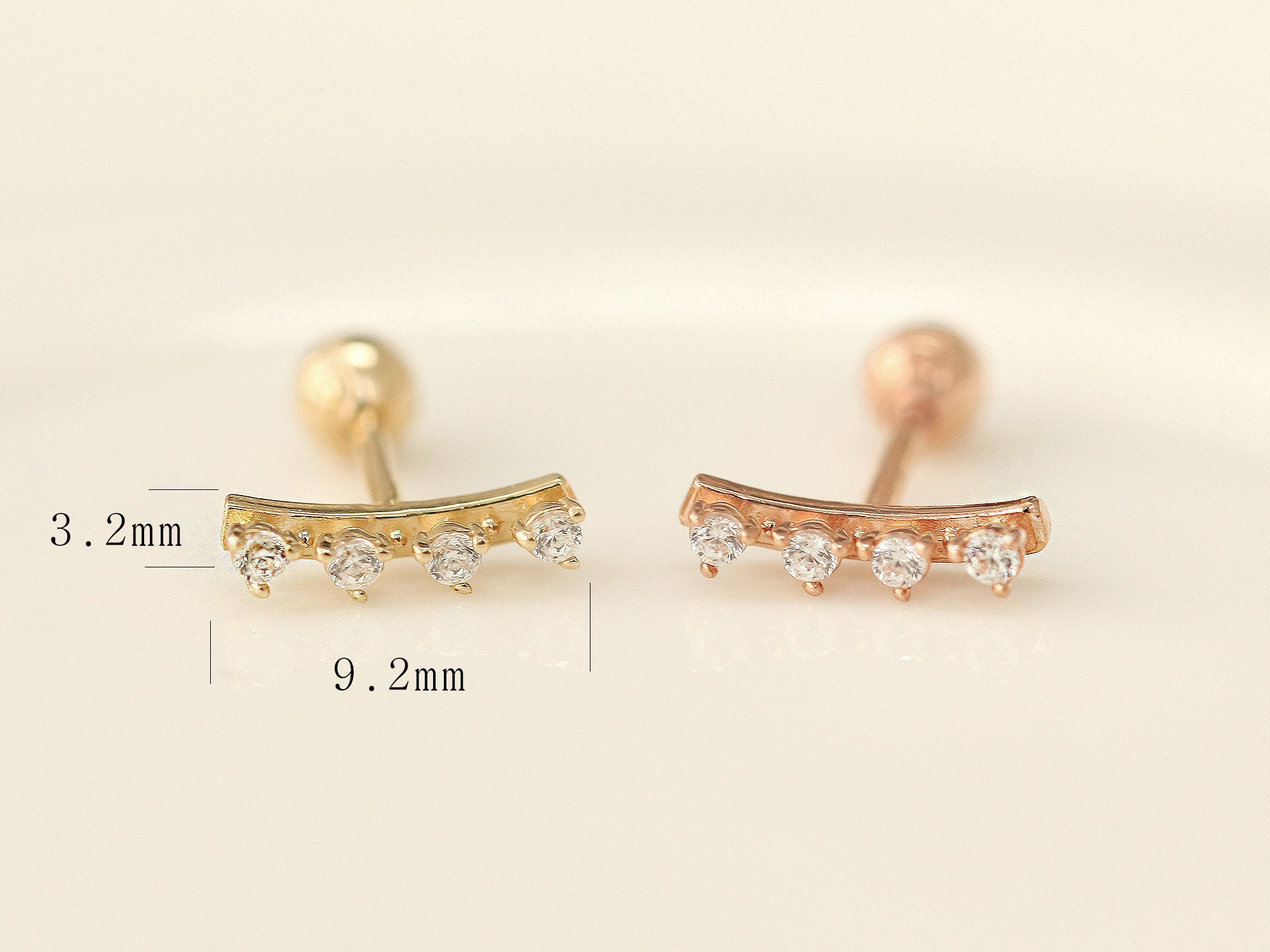 14K Gold Curved CZ Bar Cartilage Earring 18G16G - Image 7