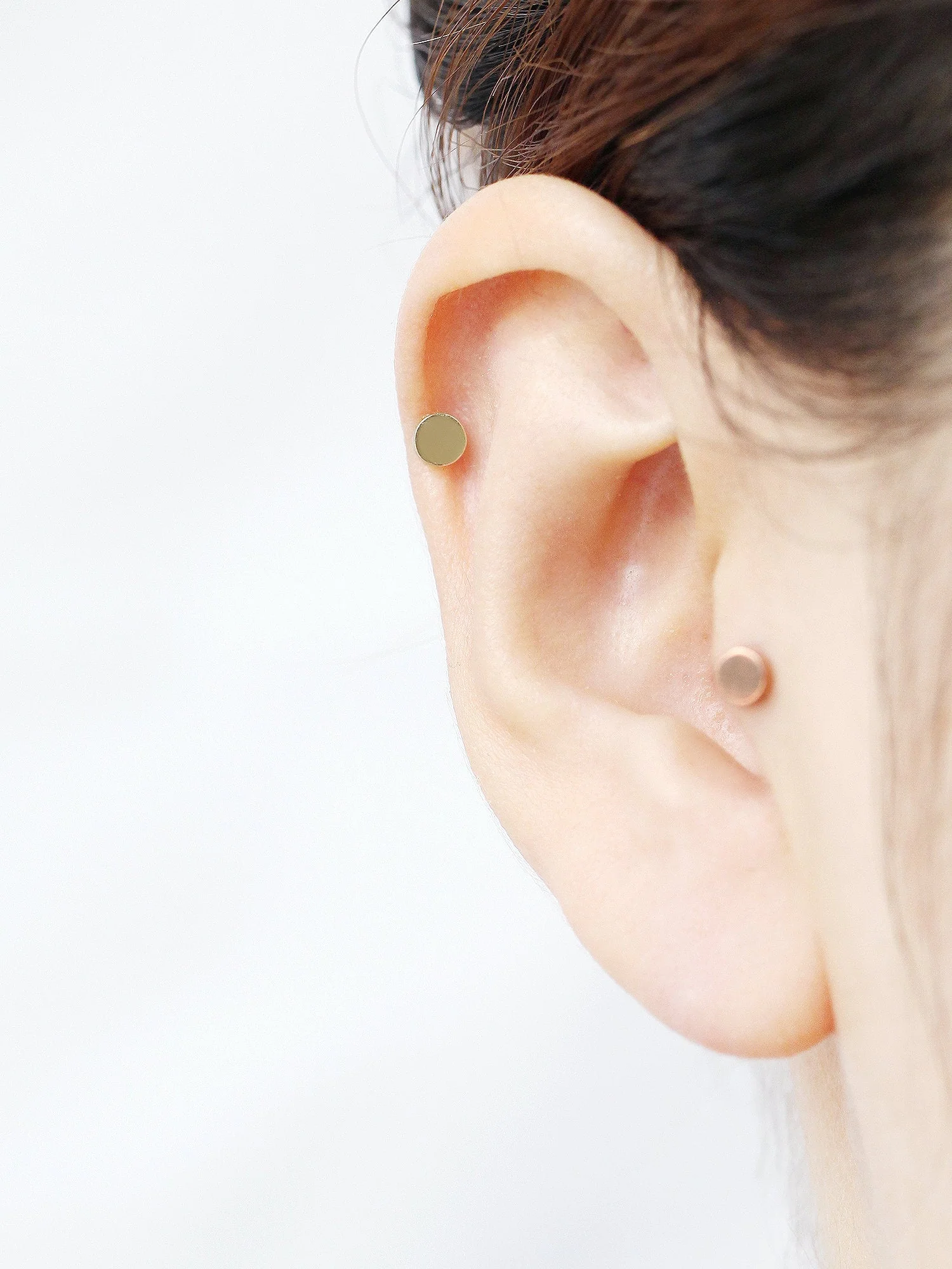 14K Gold Button Cartilage Earring 18G16G - Image 3