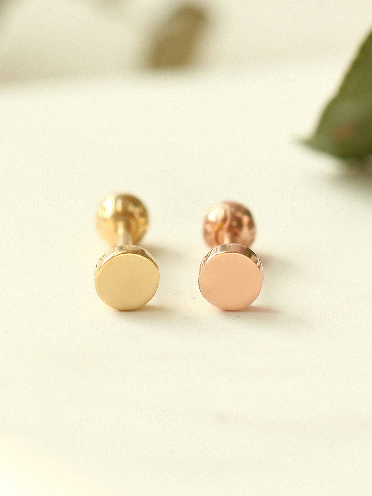 14K Gold Button Cartilage Earring 18G16G - Image 6