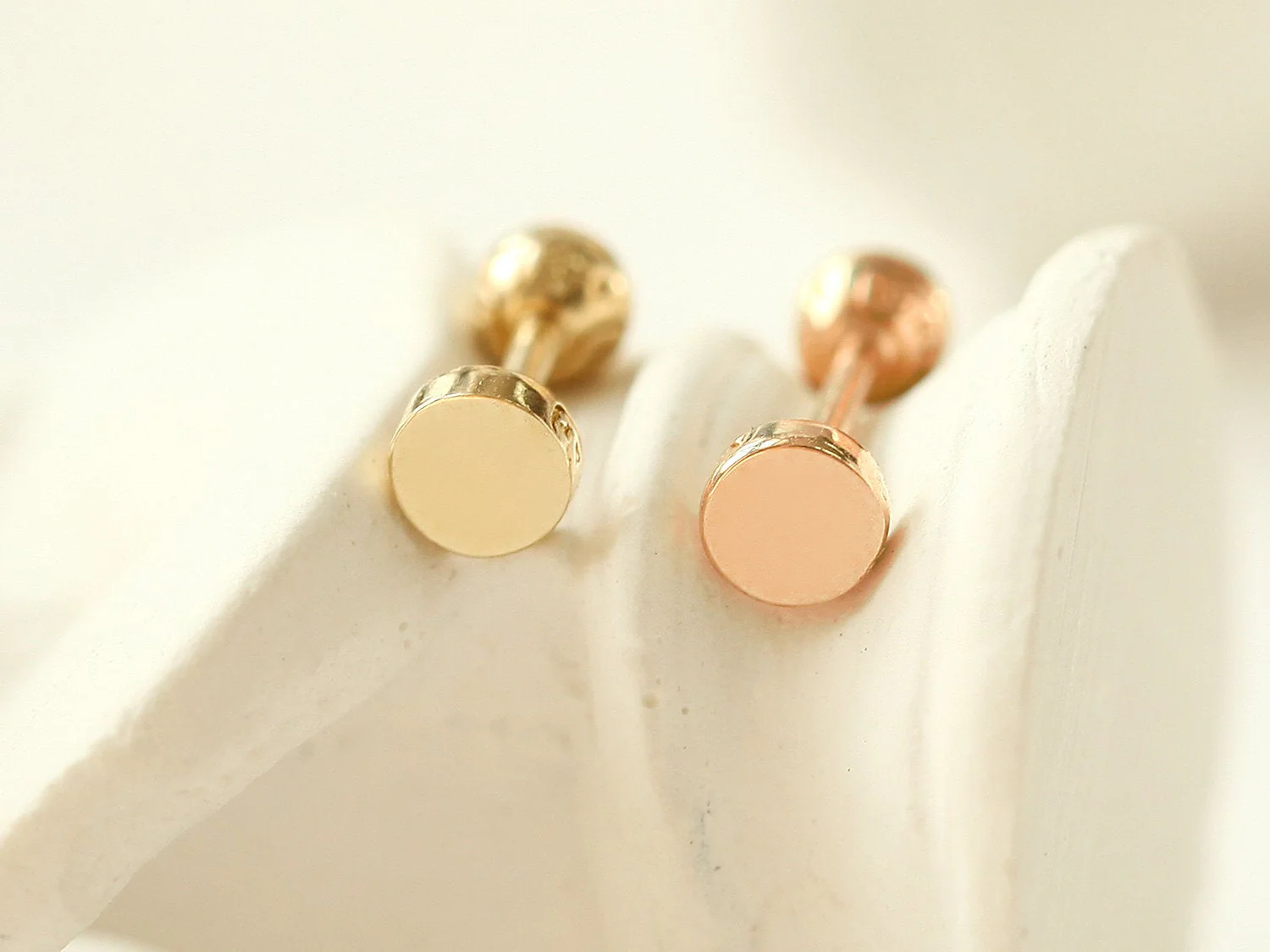 14K Gold Button Cartilage Earring 18G16G - Image 8