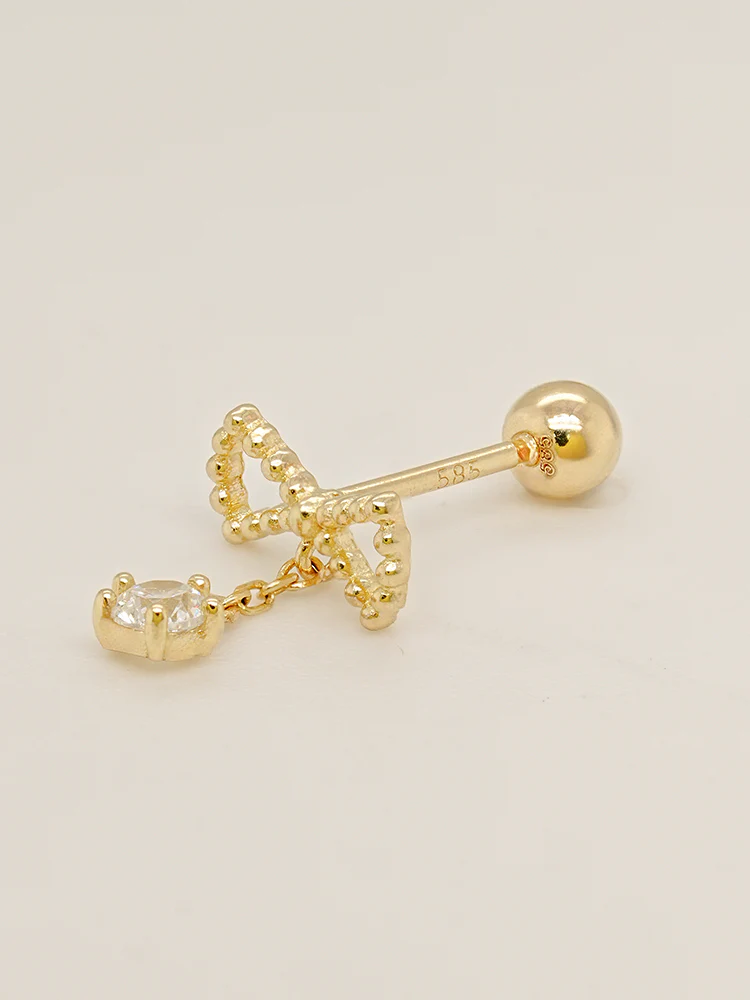 14K Solid Gold Ribbon Drop Cubic Cartilage Earring 20G - Image 13