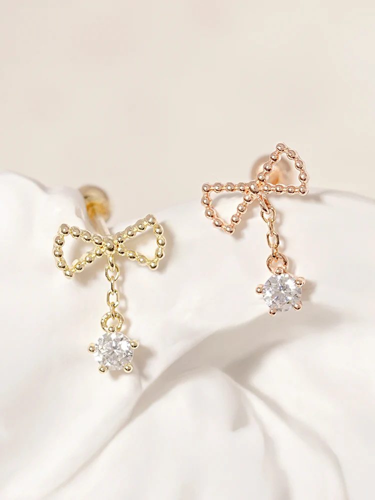 14K Solid Gold Ribbon Drop Cubic Cartilage Earring 20G - Image 7