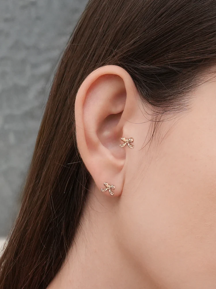 14K Solid Gold Ribbon Shape Cartilage Earring 18G16G - Image 4
