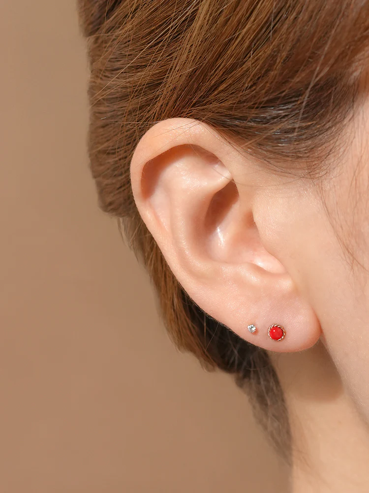 14K Solid Gold Ruby Ball Point Cartilage Earring 18G16G - Image 2