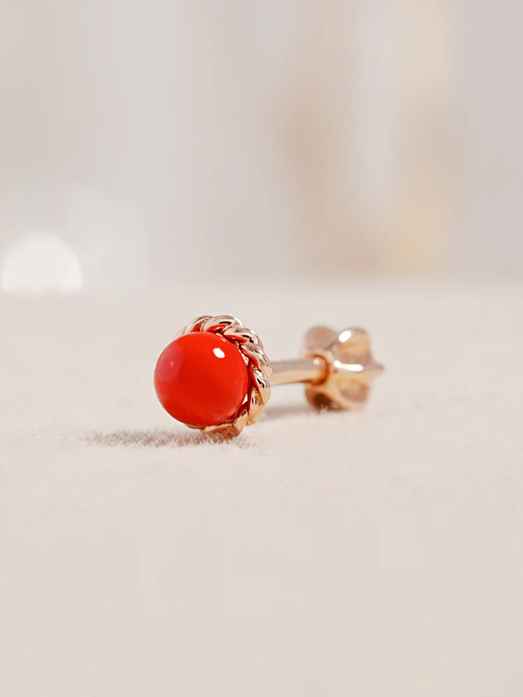 14K Solid Gold Ruby Ball Point Cartilage Earring 18G16G - Image 3