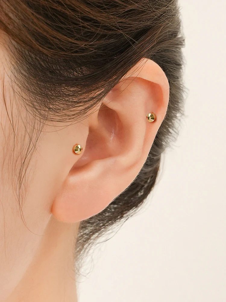 14K Solid Gold Shining Circular Cut Cartilage Earring 20G - Image 2