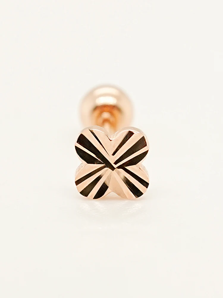 14K Solid Gold Shining Clover Cutting Cartilage Earring 20G - Image 11