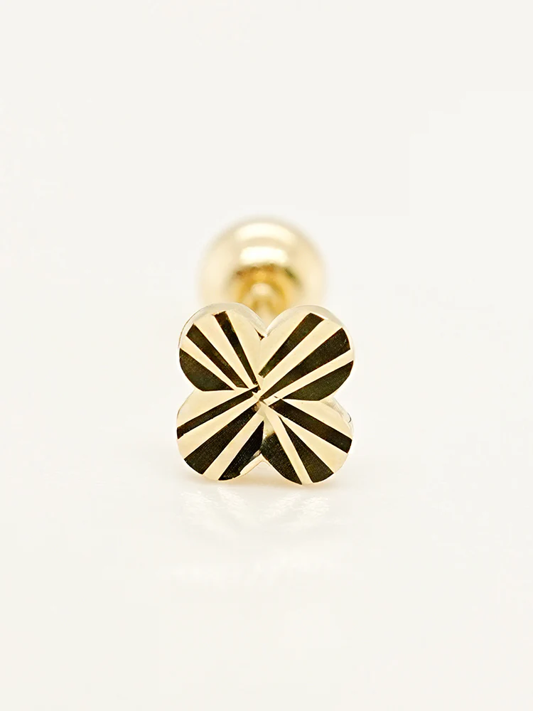 14K Solid Gold Shining Clover Cutting Cartilage Earring 20G - Image 13