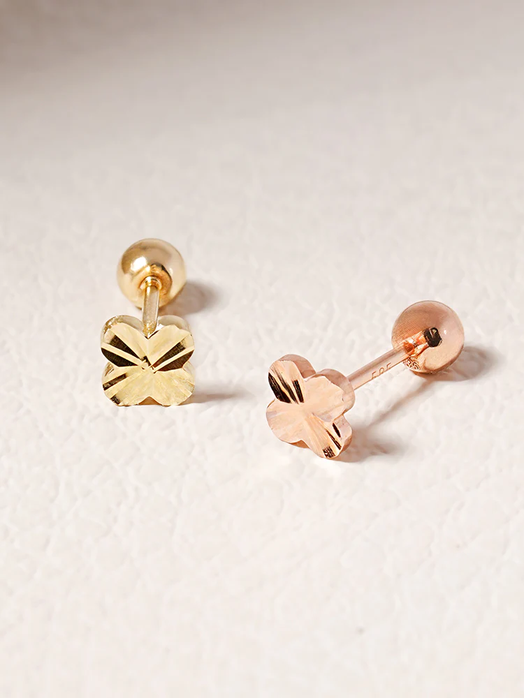 14K Solid Gold Shining Clover Cutting Cartilage Earring 20G - Image 3