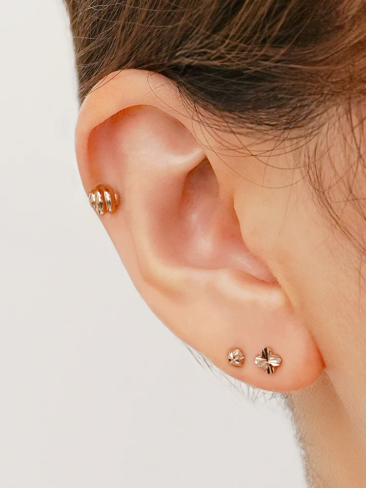 14K Solid Gold Shining Clover Cutting Cartilage Earring 20G - Image 4