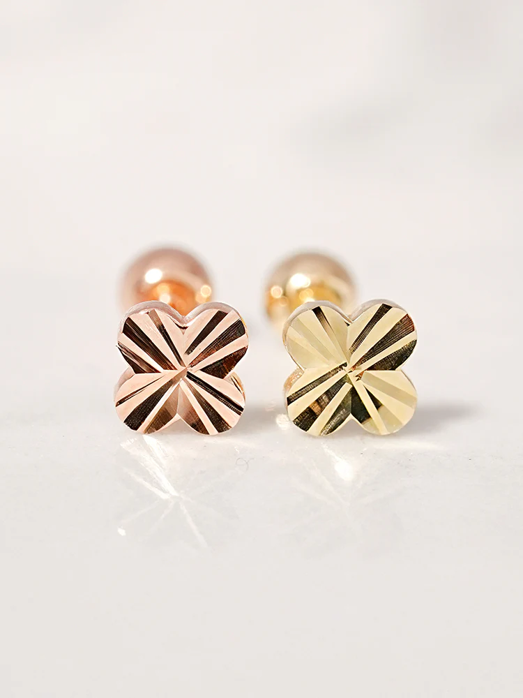 14K Solid Gold Shining Clover Cutting Cartilage Earring 20G - Image 5