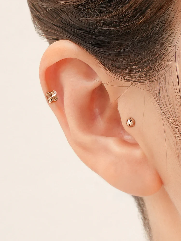 14K Solid Gold Shining Clover Cutting Cartilage Earring 20G - Image 6