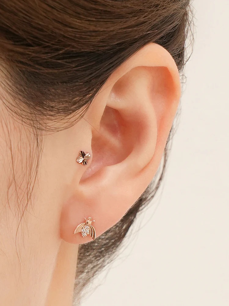 14K Solid Gold Shining Clover Cutting Cartilage Earring 20G - Image 8