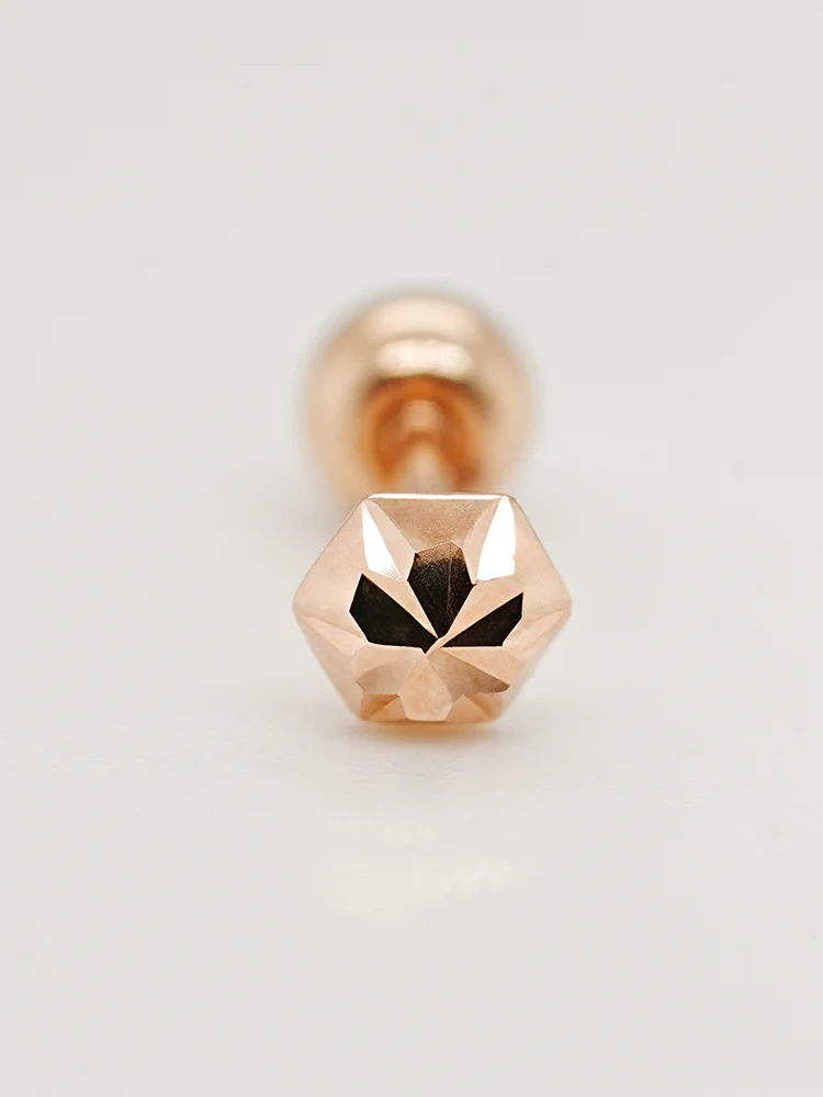 14K Solid Gold Shining Hexagonal Cutting Cartilage Earring 20G - Image 10